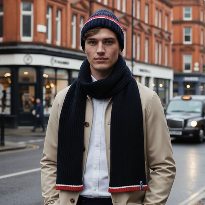 Ben Sherman® Mens Hat & Scarf Gift Set Navy